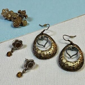 Heart Drop Earrings, Post Earrings and Beaded Stretch Ring